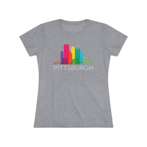 Pittsburgh Rainbow Pop Downtown Skyline Women's Tri-Blend Tee