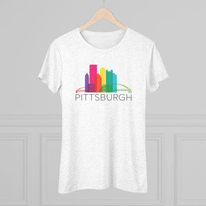 Pittsburgh Rainbow Pop Downtown Skyline Women's Tri-Blend Tee