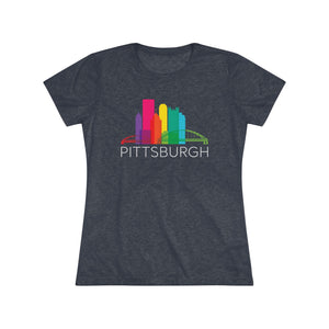 Pittsburgh Rainbow Pop Downtown Skyline Women's Tri-Blend Tee