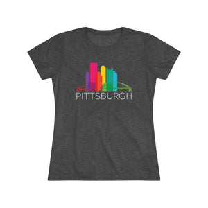 Pittsburgh Rainbow Pop Downtown Skyline Women's Tri-Blend Tee