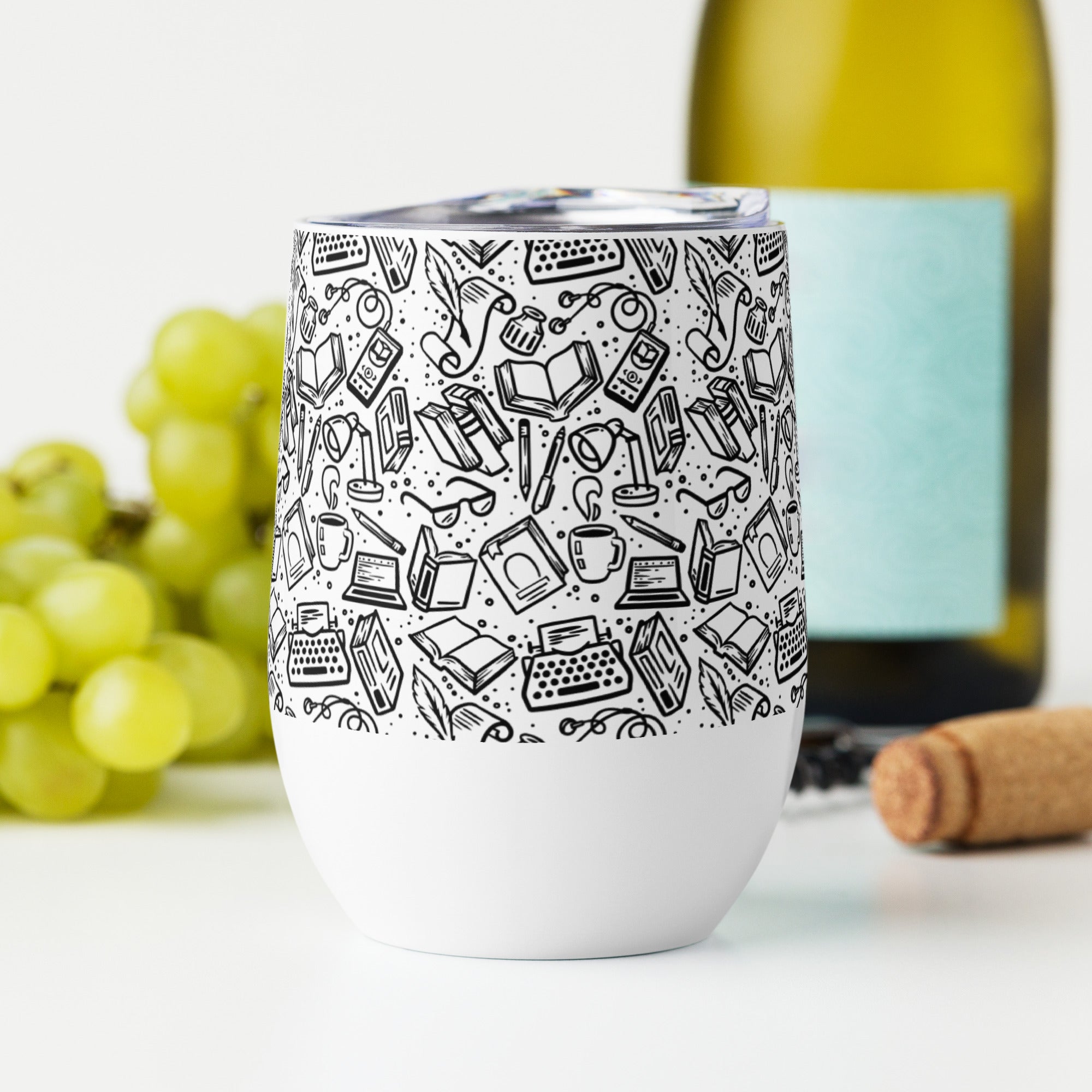 Bookish Doodles V7 Wine tumbler