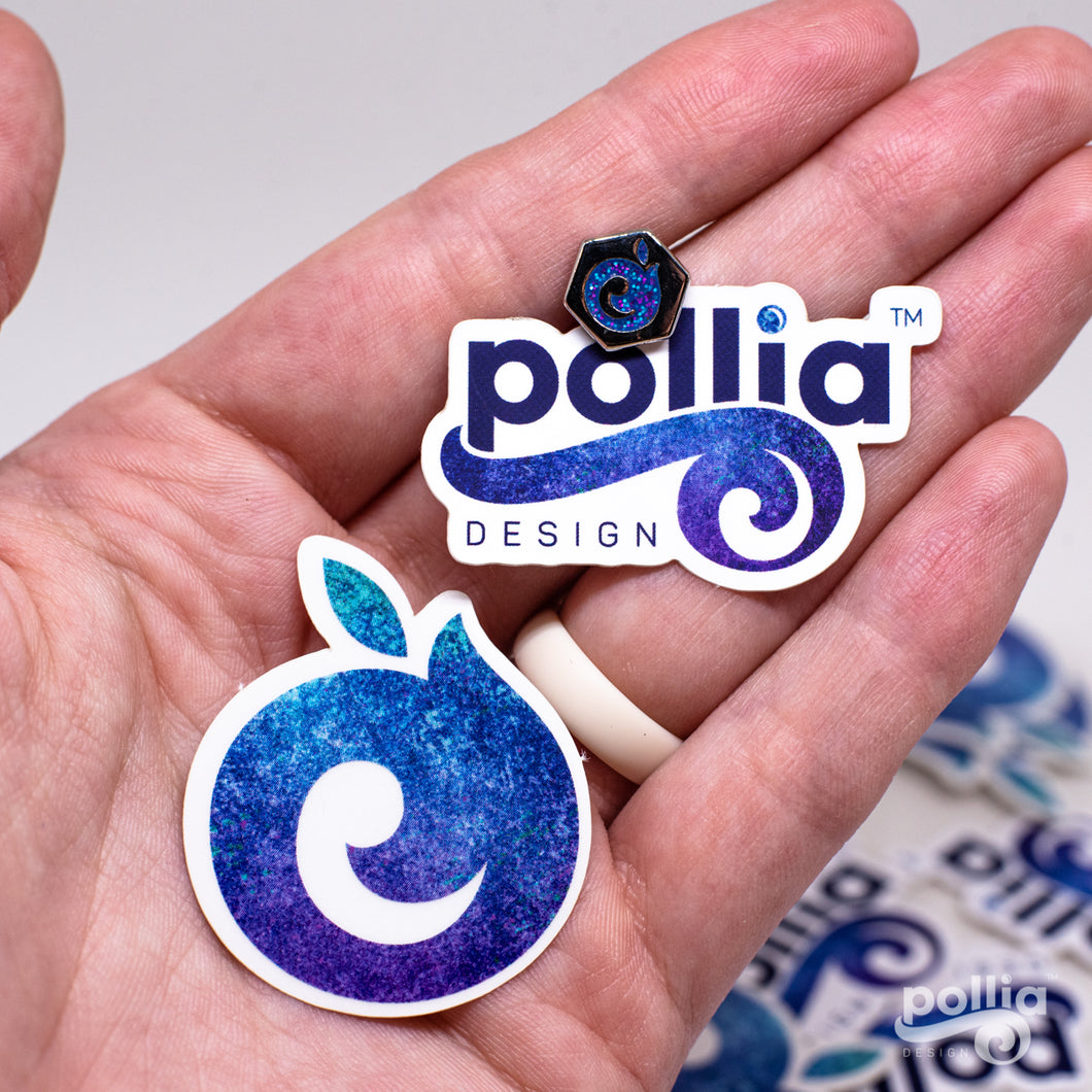 Pollia Design Brand Stickers and Mini-Pin