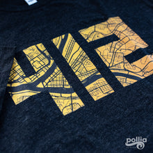 Load image into Gallery viewer, 412 Pittsburgh Map in Black and Yellow Unisex Tri-Blend T-Shirt