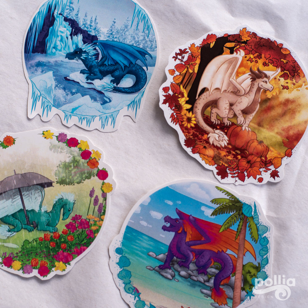 4 Pack Seasonal Dragons Stickers