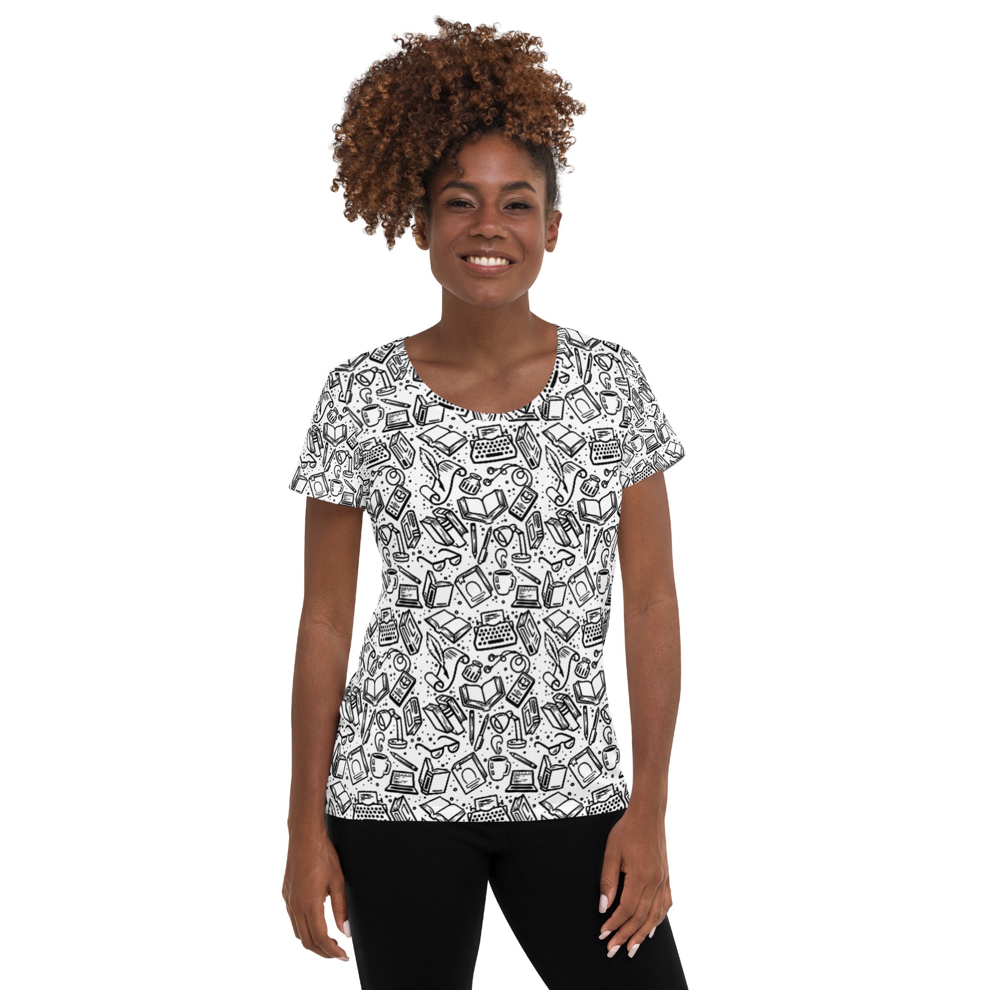 Bookish Doodles V7 Women's Athletic T-shirt