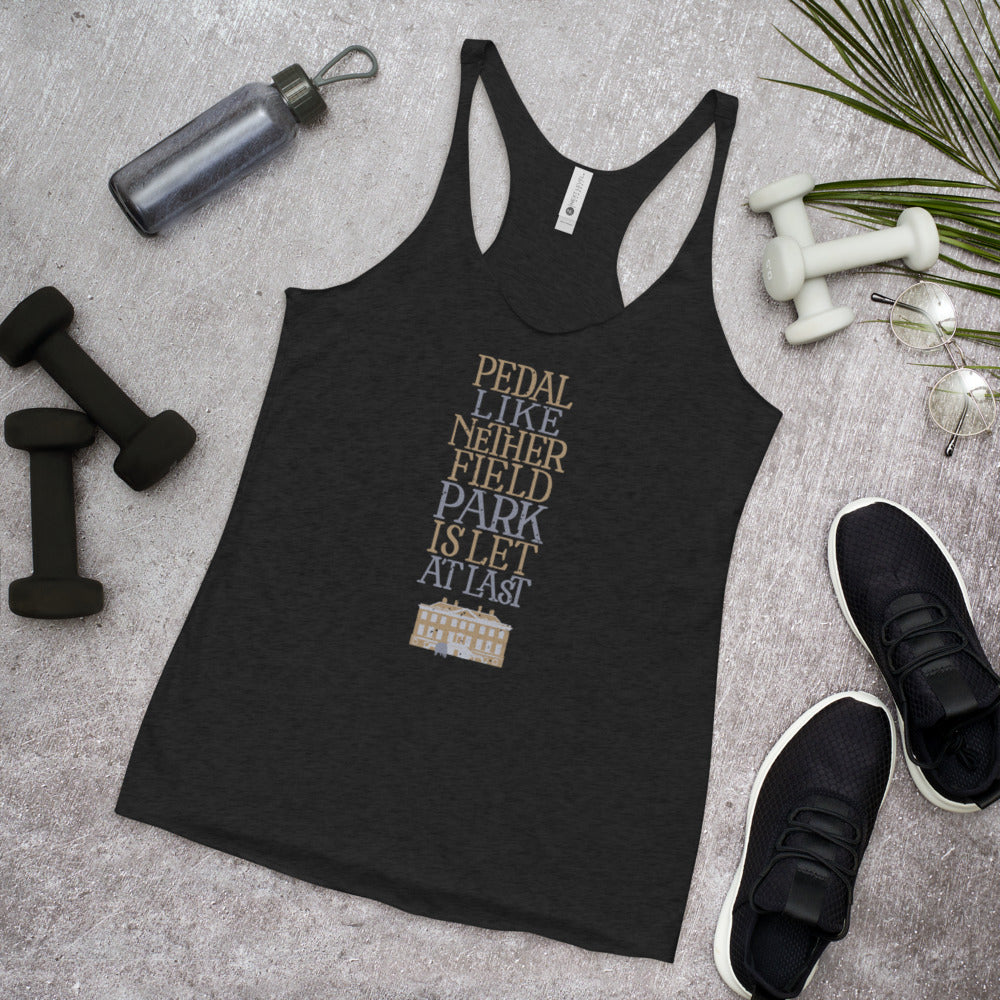 Pedal like Netherfield Park is Let at Last Racerback Tri-Blend Tank Top