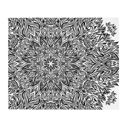 Black and White Leafy Nature Mandala Throw Blanket