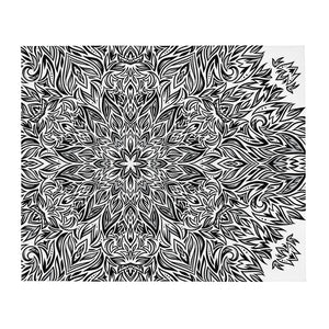 Black and White Leafy Nature Mandala Throw Blanket