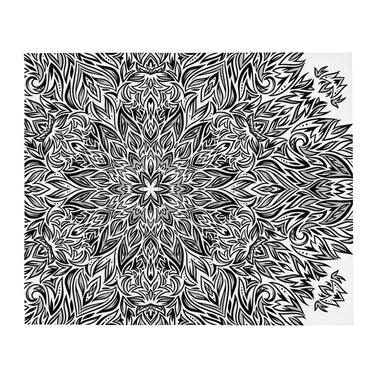 Black and White Leafy Nature Mandala Throw Blanket