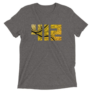 412 Pittsburgh Map in Black and Yellow Unisex Tri-Blend T-Shirt