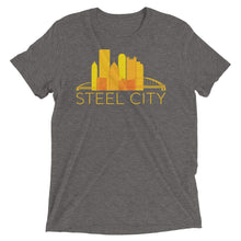 Load image into Gallery viewer, Pittsburgh Rainbow Pop Downtown Skyline Tri-Blend T-Shirt
