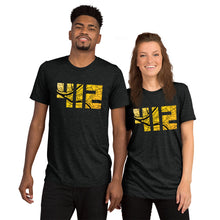 Load image into Gallery viewer, 412 Pittsburgh Map in Black and Yellow Unisex Tri-Blend T-Shirt