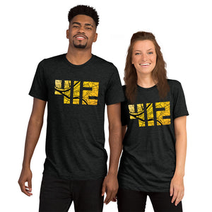 412 Pittsburgh Map in Black and Yellow Unisex Tri-Blend T-Shirt