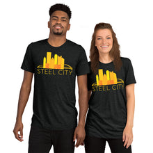 Load image into Gallery viewer, Pittsburgh Rainbow Pop Downtown Skyline Tri-Blend T-Shirt