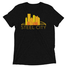 Load image into Gallery viewer, Pittsburgh Rainbow Pop Downtown Skyline Tri-Blend T-Shirt