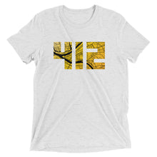 Load image into Gallery viewer, 412 Pittsburgh Map in Black and Yellow Unisex Tri-Blend T-Shirt