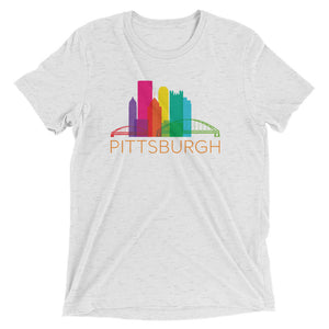 Pittsburgh Rainbow Pop Downtown Skyline Tri-Blend T-Shirt