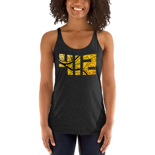 Pittsburgh 412 Map in Black and Yellow Tri-Blend Tank Top