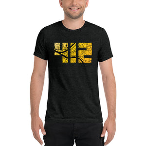 412 Pittsburgh Map in Black and Yellow Unisex Tri-Blend T-Shirt