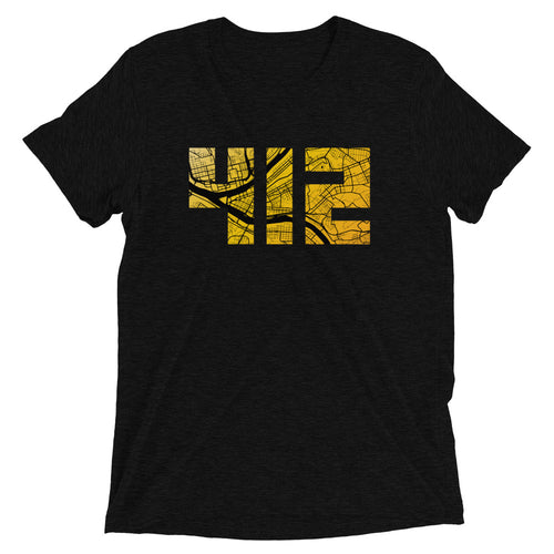 412 Pittsburgh Map in Black and Yellow Unisex Tri-Blend T-Shirt