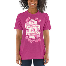 Load image into Gallery viewer, On Wednesdays We Work Out Unisex Tri-Blend T-Shirt