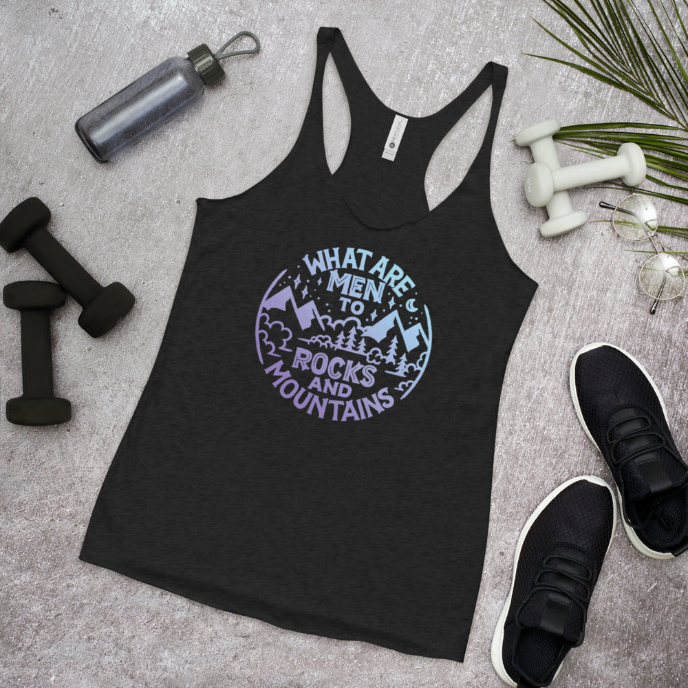 What are Men to Rocks and Mountains Women's Racerback Tank